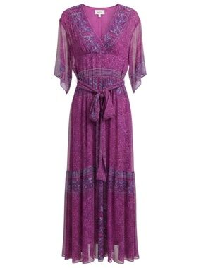 BA&SH FUCHSIA MAYA BOTANICAL FAUX WRAP MAXI DRESS